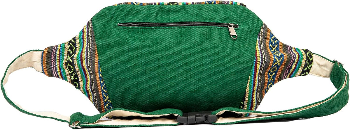 Freakmandu Hemp Fanny Pack – White Boho Waist Bag for Travel & Hiking