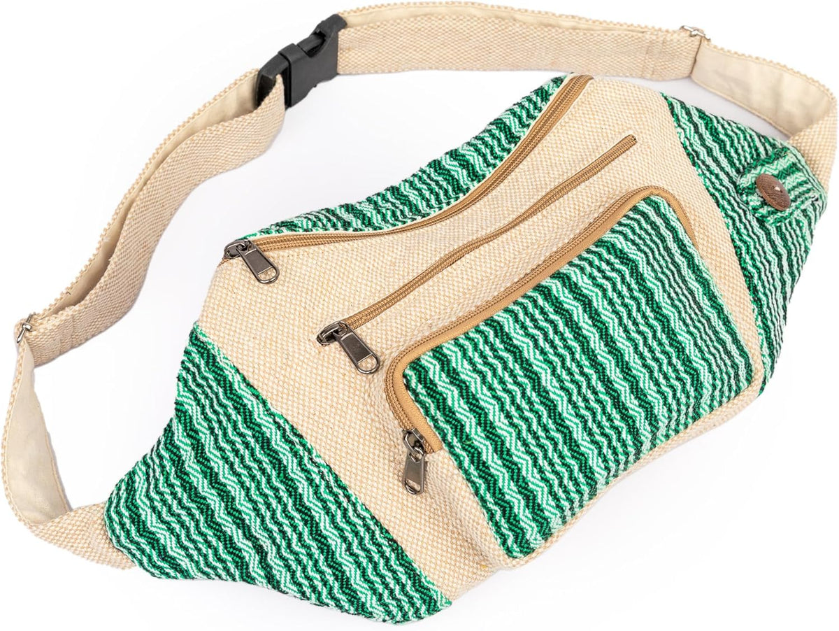 Freakmandu White Hemp Fanny Pack – Boho Hip Bag for Travel & Hiking