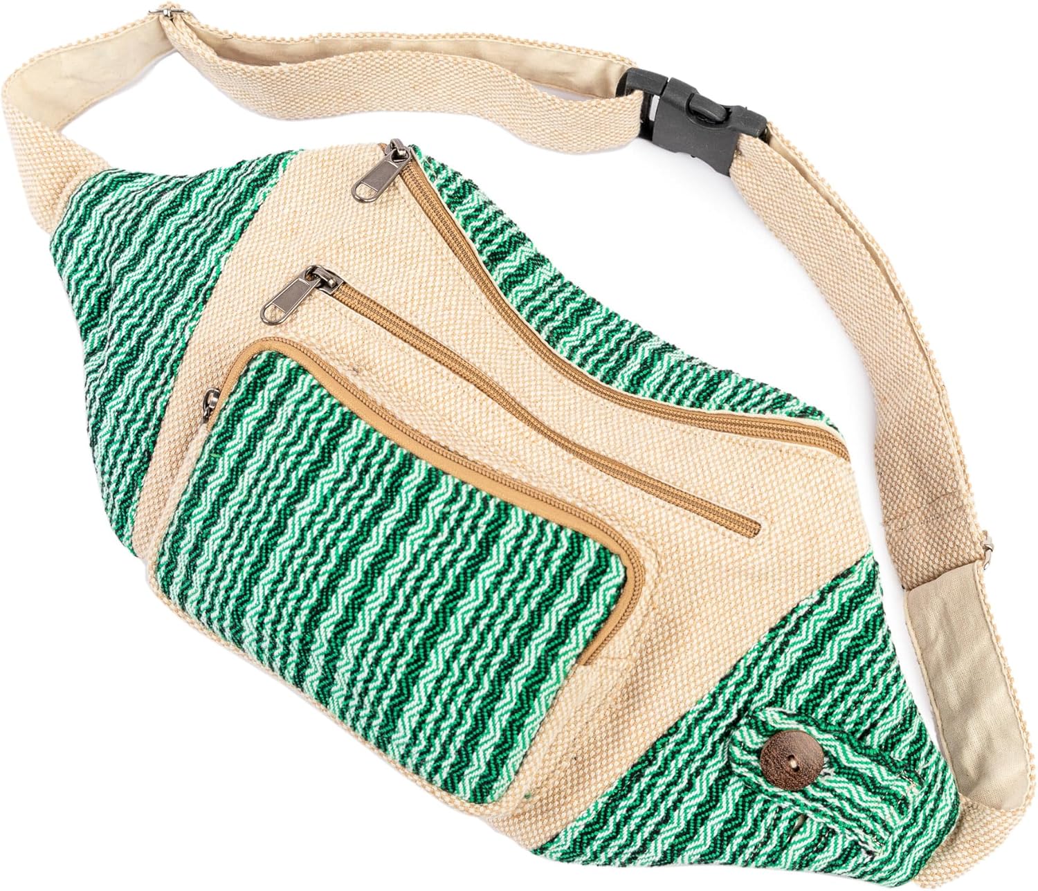 Freakmandu White Hemp Fanny Pack – Boho Hip Bag for Travel & Hiking
