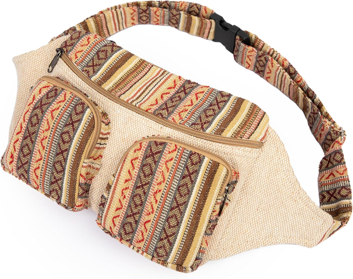 Freakmandu Eco-Friendly Hemp Fanny Pack – White Boho Hip & Waist Bag