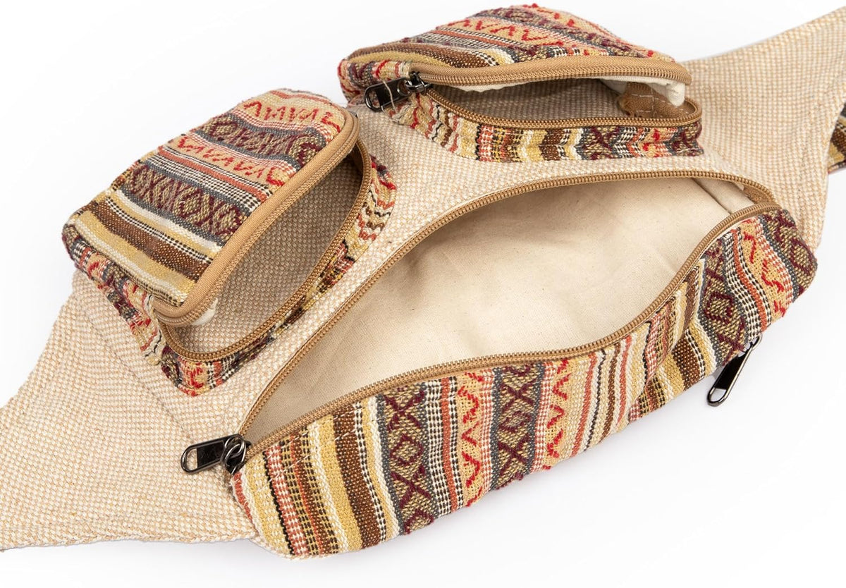 Freakmandu Eco-Friendly Hemp Fanny Pack – White Boho Hip & Waist Bag