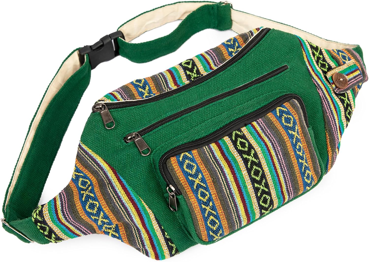 Freakmandu Hemp Fanny Pack – White Boho Waist Bag for Travel & Hiking