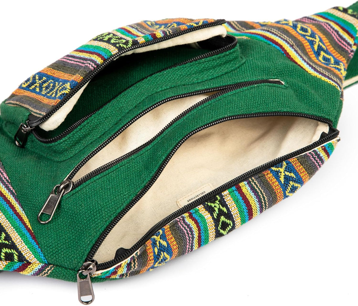 Freakmandu Hemp Fanny Pack – White Boho Waist Bag for Travel & Hiking