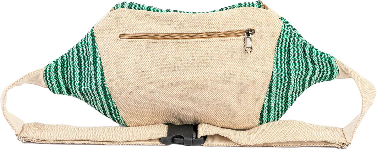 Freakmandu White Hemp Fanny Pack – Boho Hip Bag for Travel & Hiking