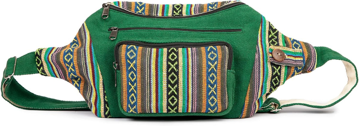 Freakmandu Hemp Fanny Pack – White Boho Waist Bag for Travel & Hiking