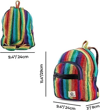 Compact and Sustainable: Boho Rainbow Mini Hemp Backpack Bag Freakmandu