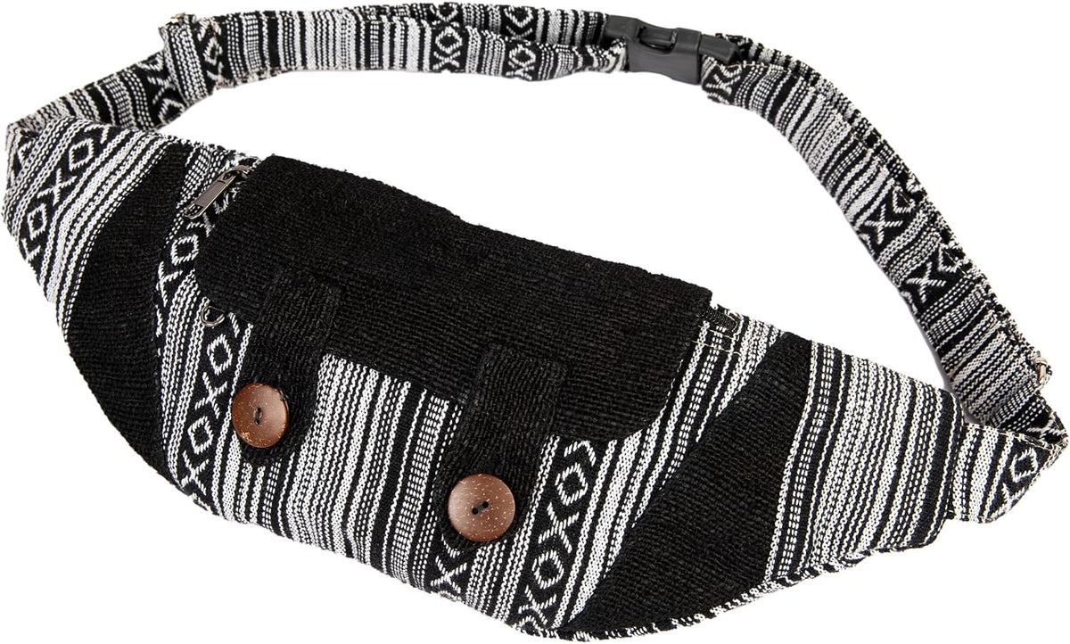 Freakmandu Large Hemp Fanny Pack – Eco-Friendly Boho Hip Waist Bag in White