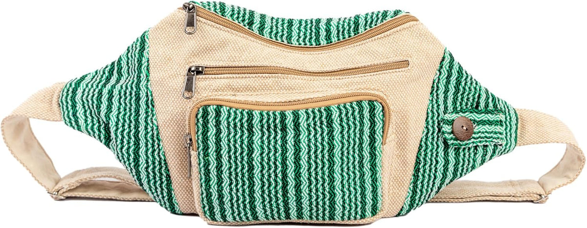 Freakmandu White Hemp Fanny Pack – Boho Hip Bag for Travel & Hiking