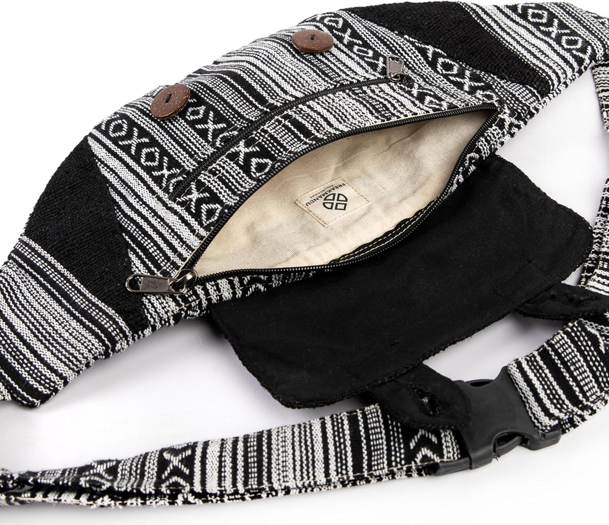 Freakmandu Large Hemp Fanny Pack – Eco-Friendly Boho Hip Waist Bag in White